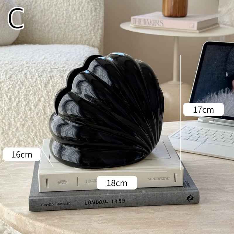 シェルモチーフ モダン アート セラミック ティッシュケース 全4色