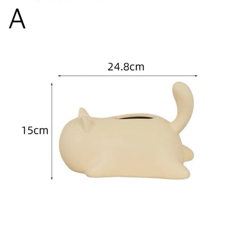 即納】#寝そべり キャット セラミック ティッシュケース 全4色 猫