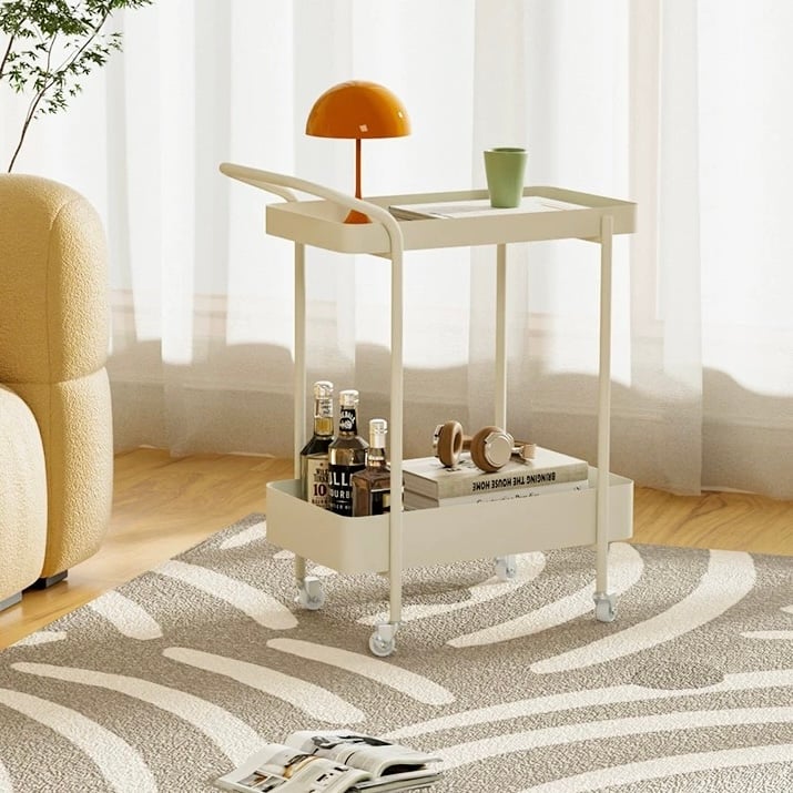 持ち手 キャスター付き アイアン 二段 サイドテーブル 全2色 ワゴン