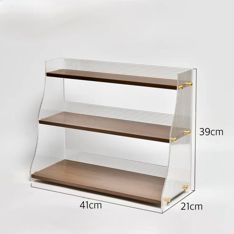 ウッド クリア アクリル 三段 カップ 収納 ディスプレイ ラック | 70PARK