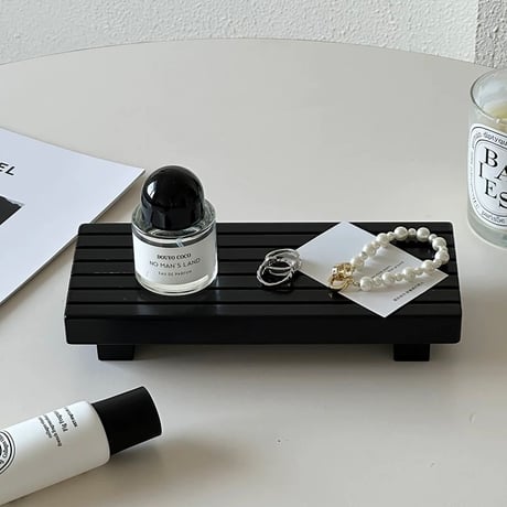 #脚付き ブラック ウッド 長方形 トレイ 小物置き アクセサリートレイ