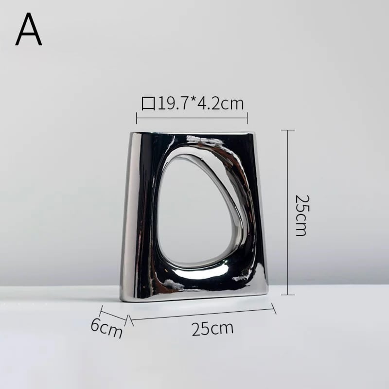 メタリック シルバー 穴あき セラミック フラワーベース 全2サイズ