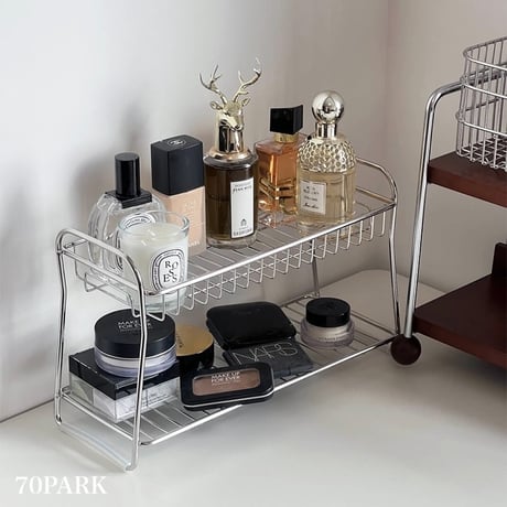 ステンレス シルバー 二段 コスメ 収納 マルチ ラック 洗面台 香水収納