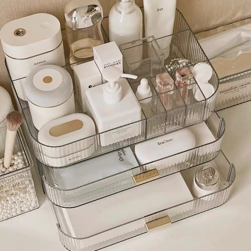 二段 引き出し & オープン コスメ 収納 全2色 クリア | 70PARK