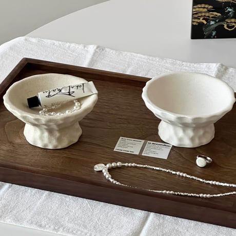 #脚付き 凸凹 セラミック アクセサリー トレイ 全2色 小物置き