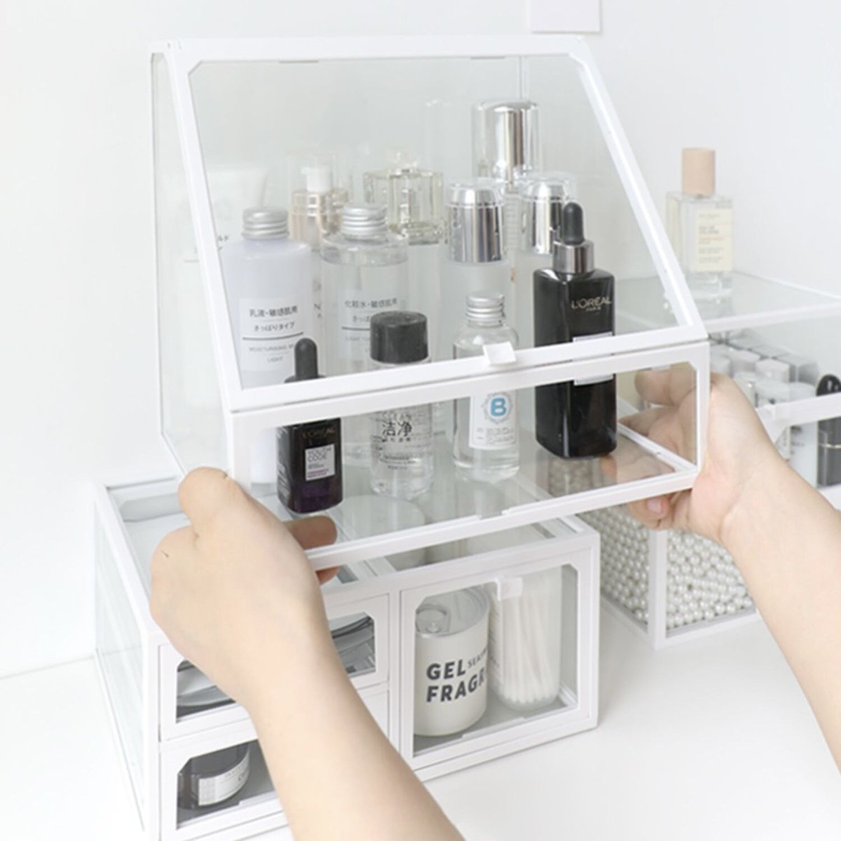 即納】#バラ売り クリア ホワイト コスメ 収納 ボックス 全3種