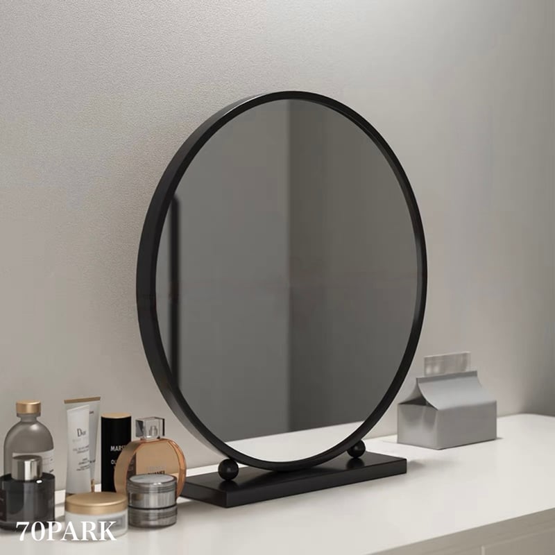 卓上 アイアン ラウンドミラー ブラック 直径40cm 鏡 | 70PARK