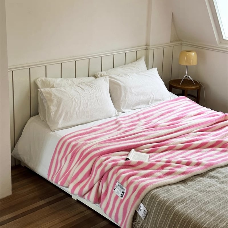 ワイド ストライプ柄 ふわふわ ソフト ブランケット 全3色 150×200