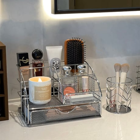 #スチール メッシュ 引き出し コスメ 収納 マルチ ラック シルバー