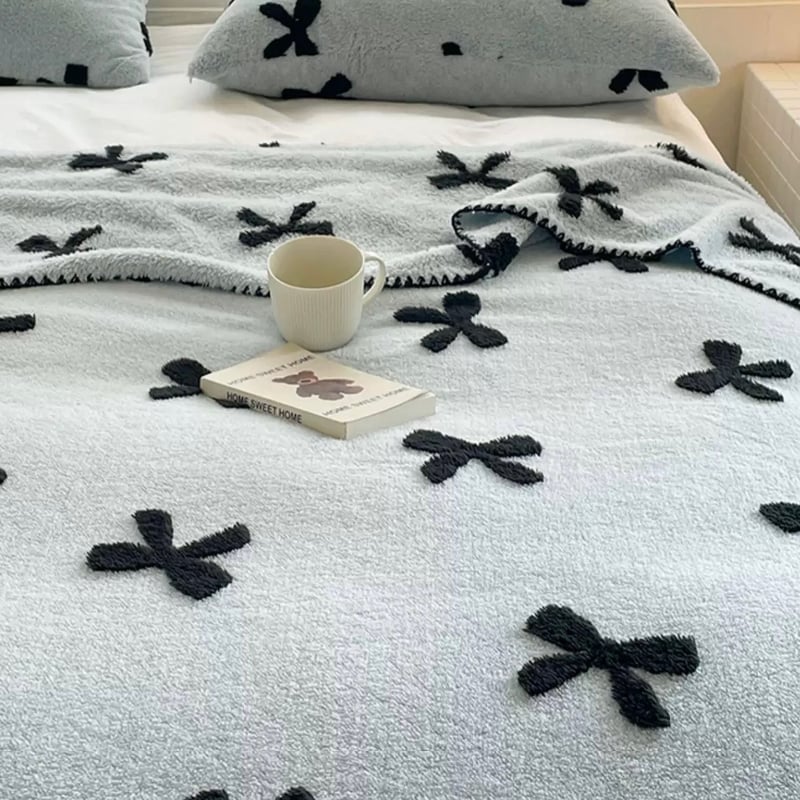 青色リボン模様タオルケット 青色リボン模様タオルケット Ribbon（ブルー）リボン柄- 布