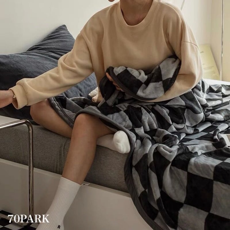 チェッカー ブランケット 全5色 膝掛け 毛布 100×150 | 70PARK