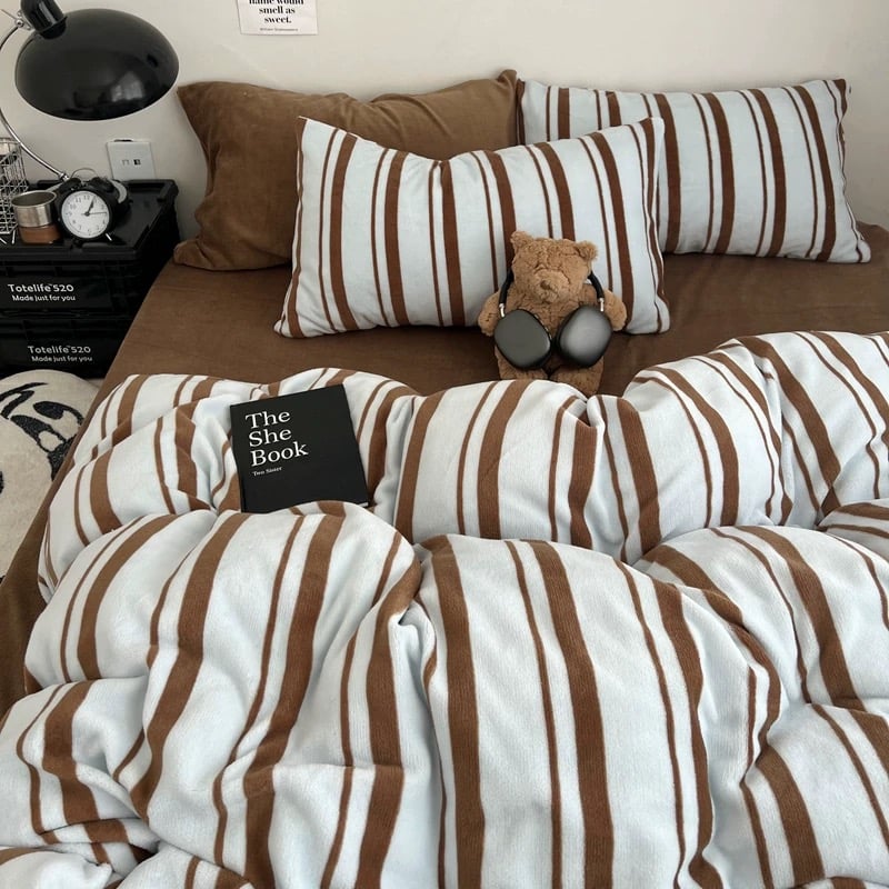 ブルー ブラウン マルチ ストライプ 冬用 布団カバーセット 全3種 | 70PARK