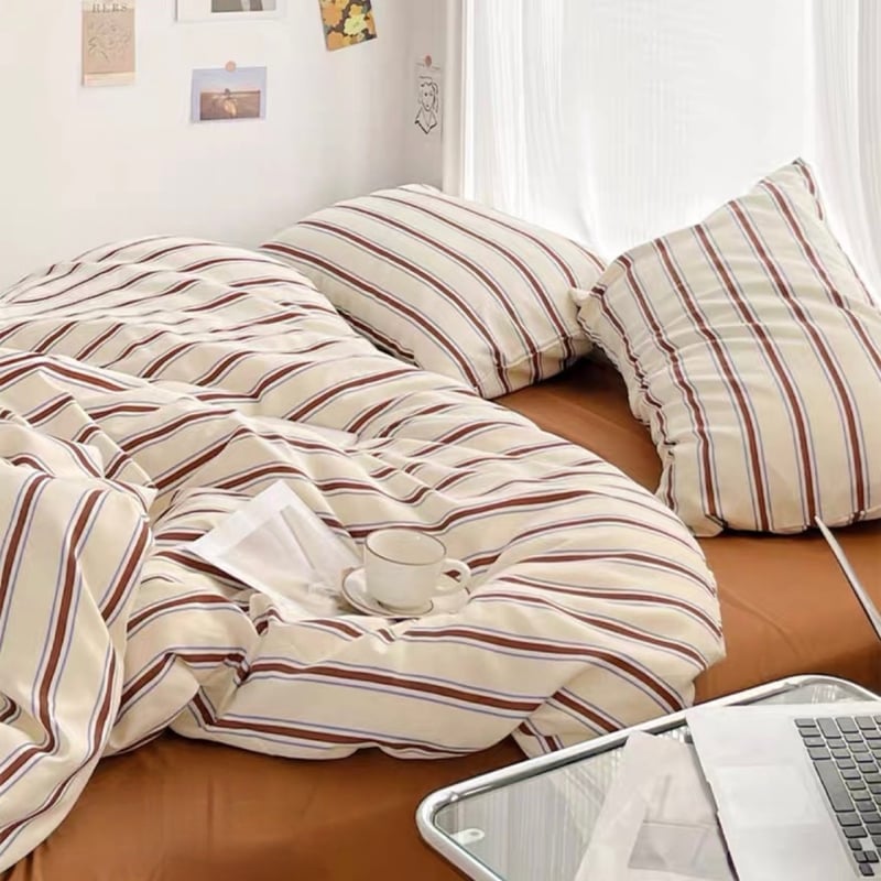 ブラウン ストライプ 布団カバーセット 全2種 ベッドカバー | 70PARK