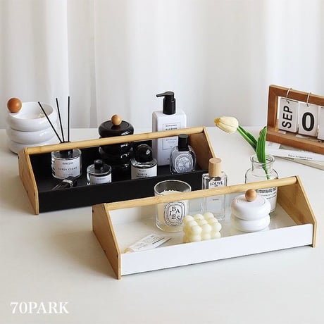 #バンブー ハンドル 収納 トレイ  全2色 おうちモチーフ