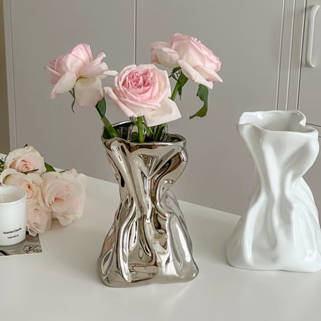 #プリーツ セラミック フラワーベース 全3色 花瓶