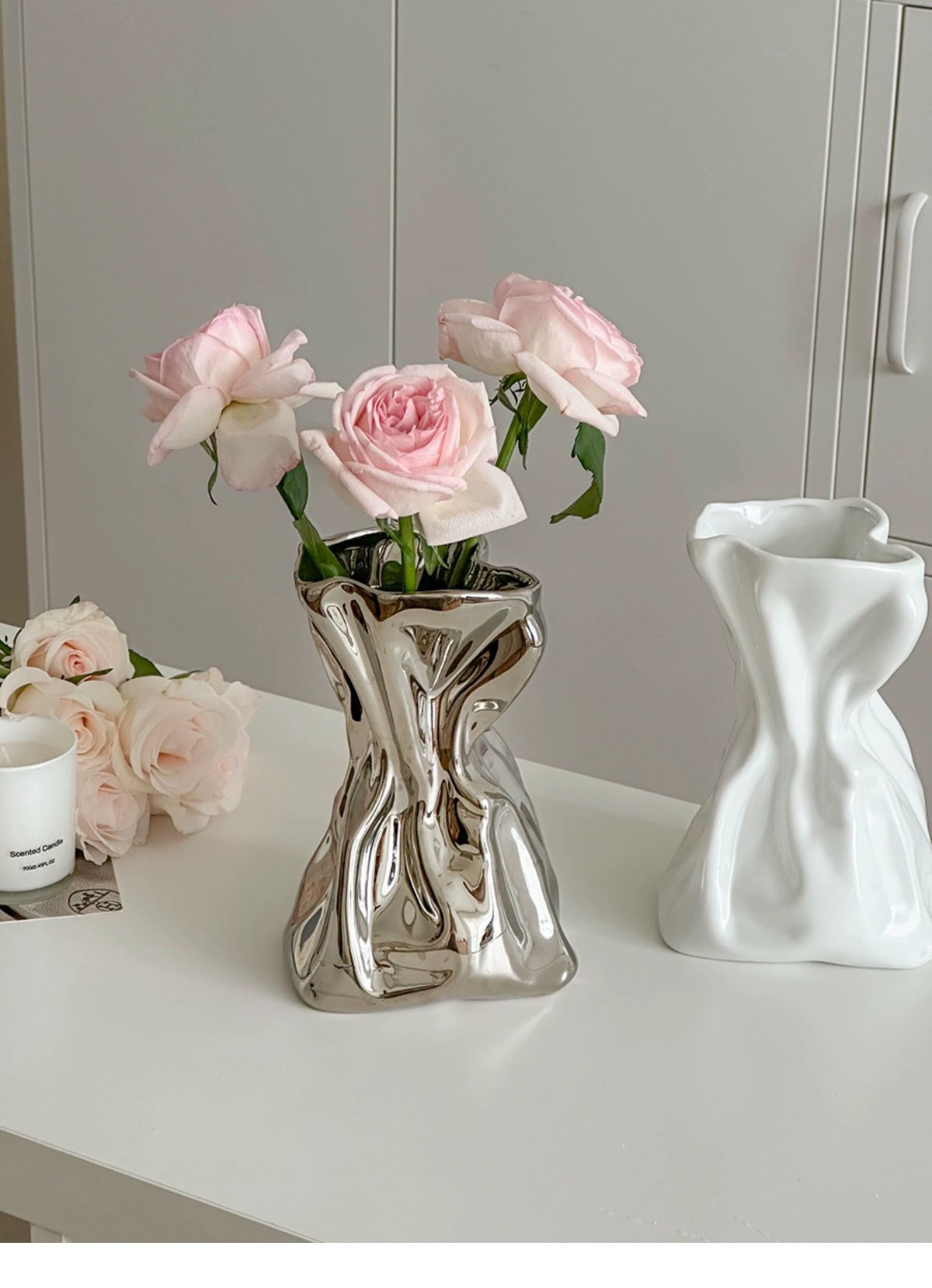 ☆未使用　素敵な花瓶　薔薇　セラミック　フラワーベース　ウエディング　インテリア プリーツ セラミック フラワーベース 全3色 花瓶 | 70PARK