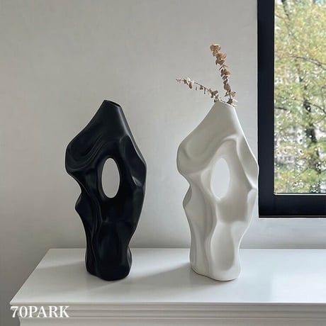 #凸凹 ユニーク アート セラミック フラワーベース 花瓶 全2色