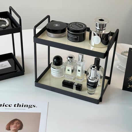 #ブラックフレーム 二段 収納 ディスプレイ ラック 全2色