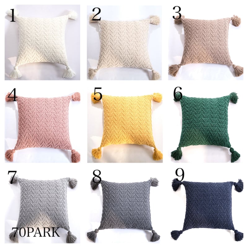即納】#タッセル付き ケーブル ニット クッションカバー 全9色 | 70PARK