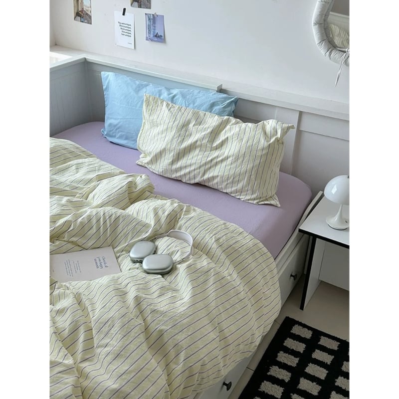 イエロー ミックス ストライプ柄 布団カバーセット 全2サイズ