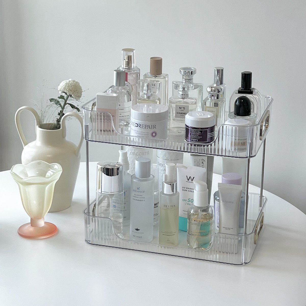 クリア ストライプ模様 2段 コスメ 収納 ラック 全2色 | 70PARK