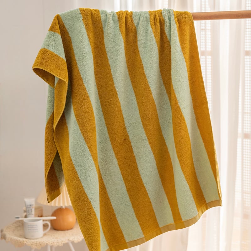 ワイド ストライプ カラフル バスタオル 全3色 綿 100% 吊り下げ