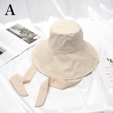【即納】#ロングリボン つば広 バケットハット  全3色 帽子