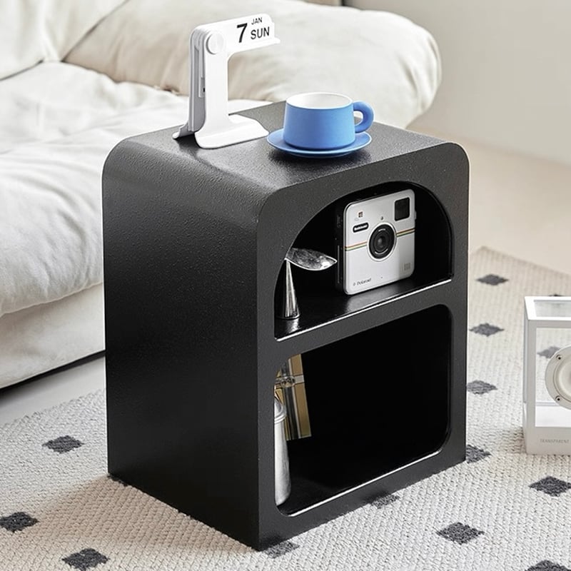 即納】#ブラック アーチ ドーム 二段 収納 ラック サイドテーブル 棚