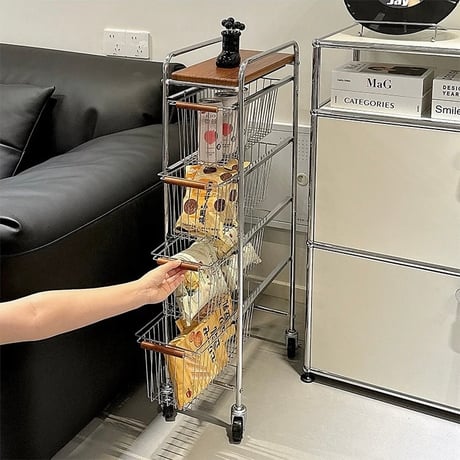 #キャスター付き 引き出し スリム ウッド 収納 ラック 全2種 ワゴン サイドテーブル