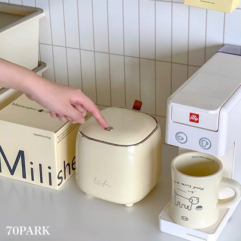 蓋付き キューブ 卓上 ダストボックス ゴミ箱 クリーム | 70PARK