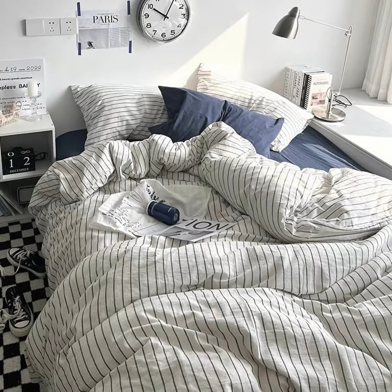 ネイビー グレー ストライプ 布団カバーセット 全2種 ベッドカバー