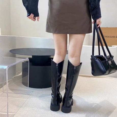 #Vカット フェイクレザー 厚底 ロング ブーツ 全3色