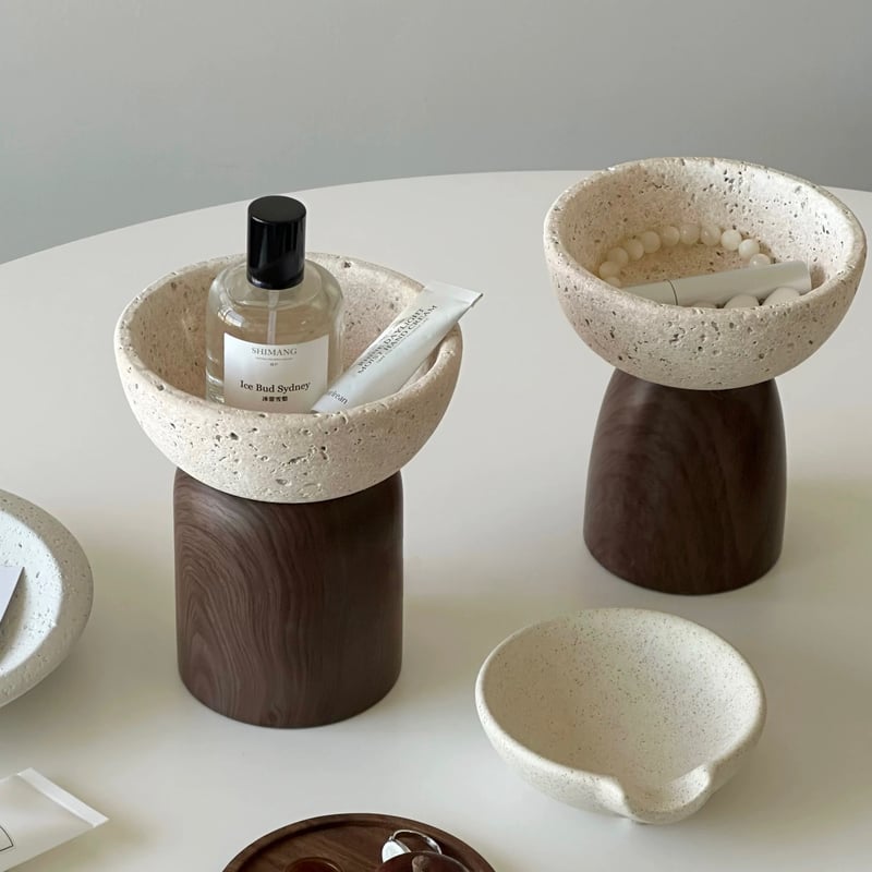 トラバーチン風 ウッドスタンド アクセサリー トレイ 全2種 アロマ