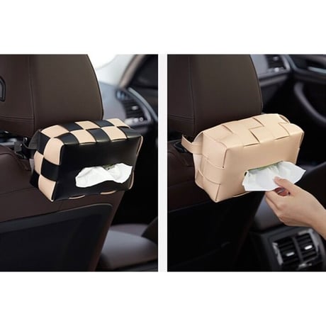 【即納】#編み込み フェイクレザー ティッシュケース 全6色 チェッカー柄
