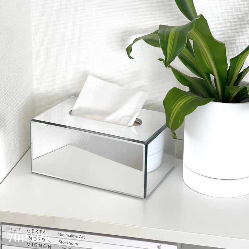 ミラー ティッシュケース 鏡 シルバー ペーパーボックス | 70PARK