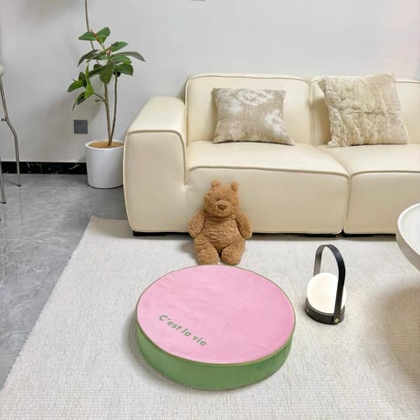 #シンプル レタリング カラー ラウンド クッション 全3色 直径50cm