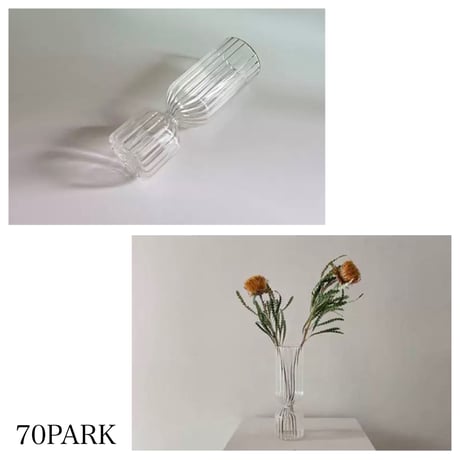 【即納】#ストライプ クリア ガラス フラワーベース 花瓶