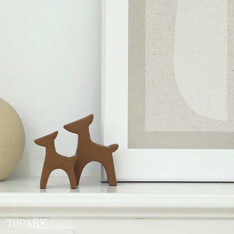 #鹿 モチーフ ウッド オブジェ 大小2点セット 全5色 犬