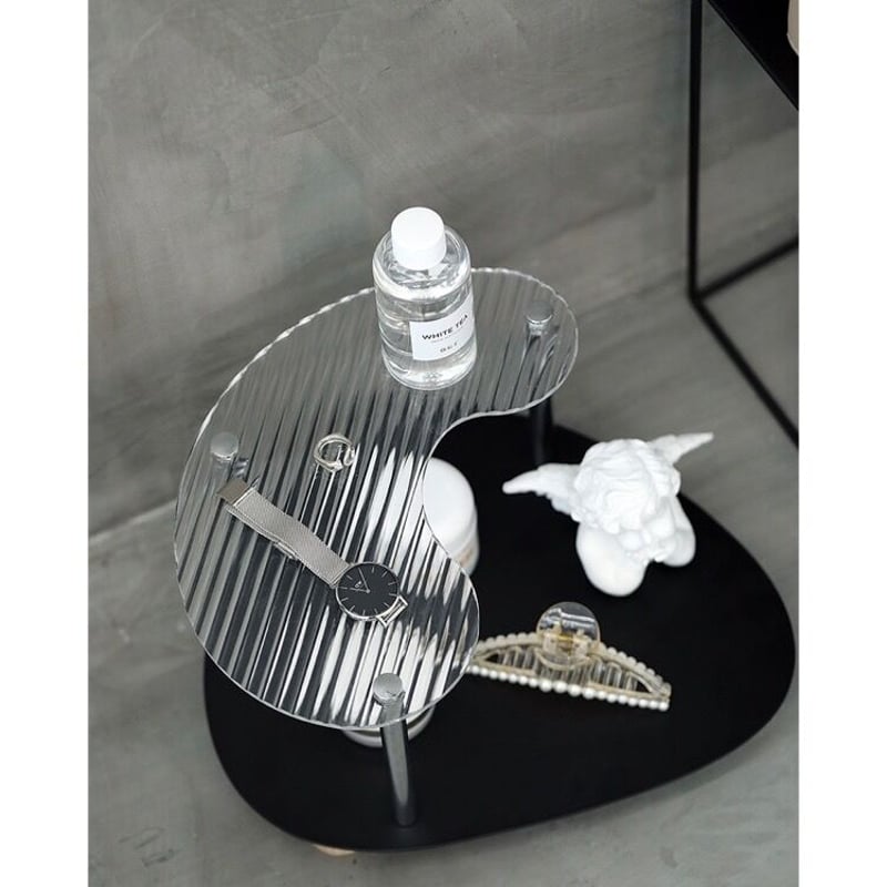 アクリル ウッド ウエーブ 二段 収納 ラック 全2色 トレイ | 70PARK