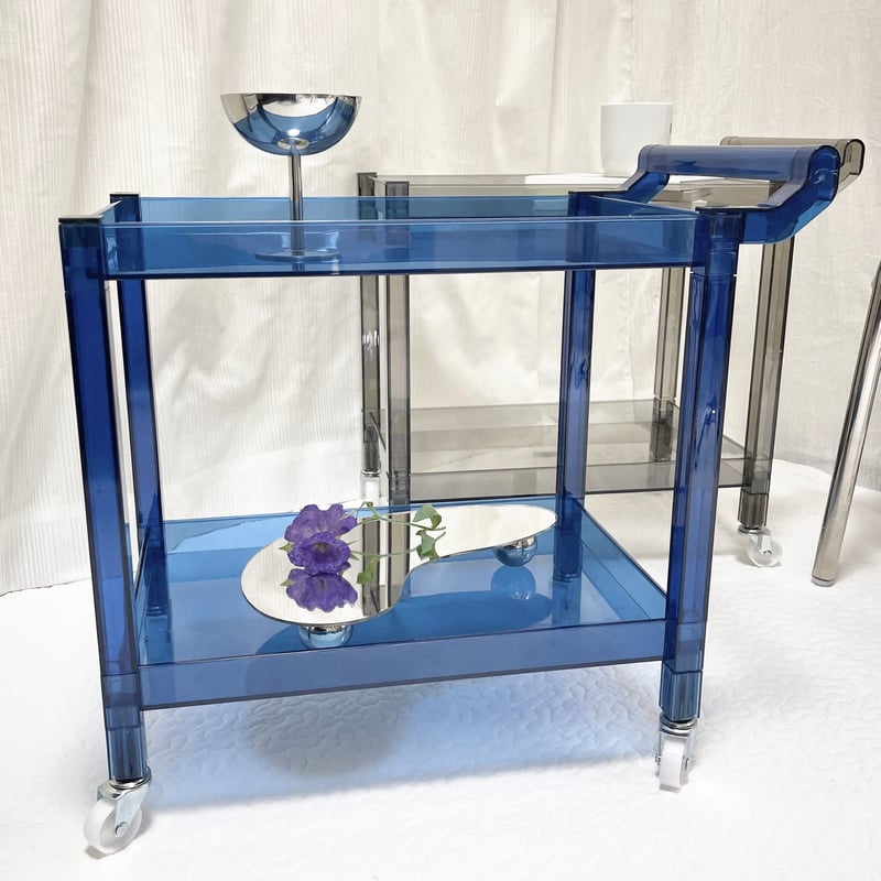 即納】#クリアカラー 二段 収納 ラック ワゴン 全2色 サイドテーブル