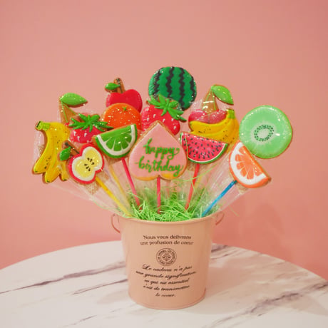 フルーツのクッキーブーケバケツラッピング１５本セット