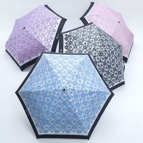-12℃清涼 カラーレース調の傘 50cm/折りたたみ傘 晴雨兼用 [OSF194 PU/PI/BL/S]