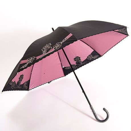 花刺繍の傘(ピンク) 50cm/長傘 晴雨兼用 [H91227]