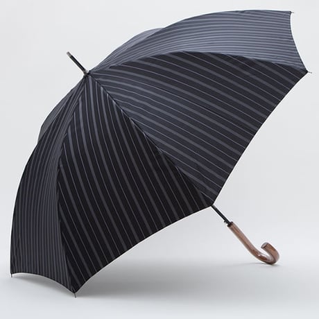 【日本製】 先染めジャガード生地の傘 （黒）ストライプ柄 65cm/長傘 [OSJ0002]