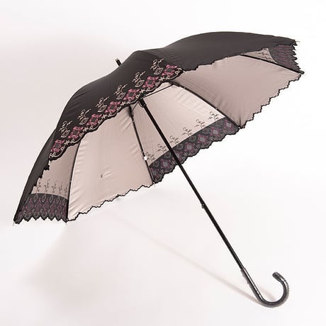 花刺繍の傘(ゴールド) 50cm/長傘 晴雨兼用 [H91229]