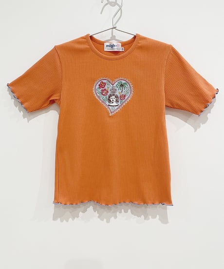 ハート切手の刺繍キッズT (orange)