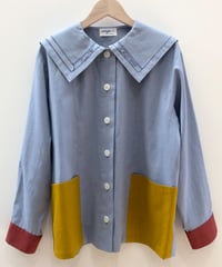 本の刺繍セーラーカラーシャツジャケット (blue)