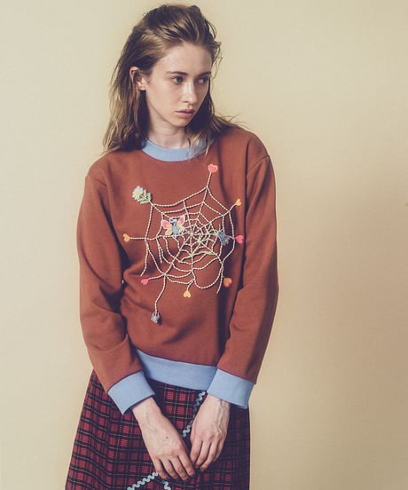 <SAMPLE SALE> クモの巣刺繍のスウェット (brown)