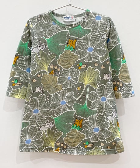 ネストプリントキッズワンピース (grey green)