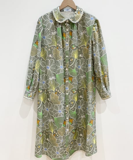 ネストプリントシャツワンピース (grey green)